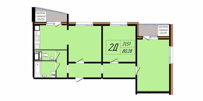 2-кімнатна 80.28 м² в ЖК Затишний від 16 800 грн/м², Полтава