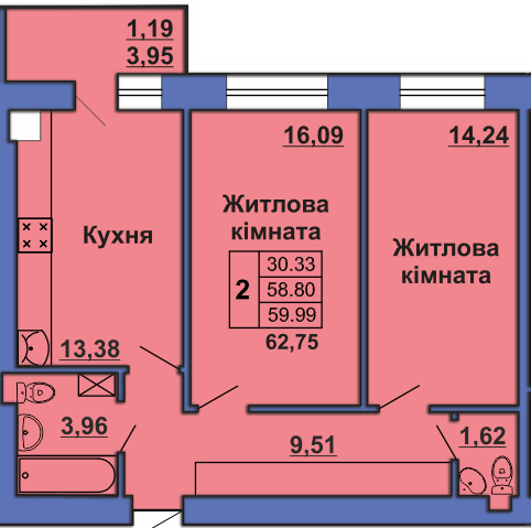 2-комнатная 62.8 м² в ЖК на ул. Великотырновская, 4А от 24 000 грн/м², Полтава