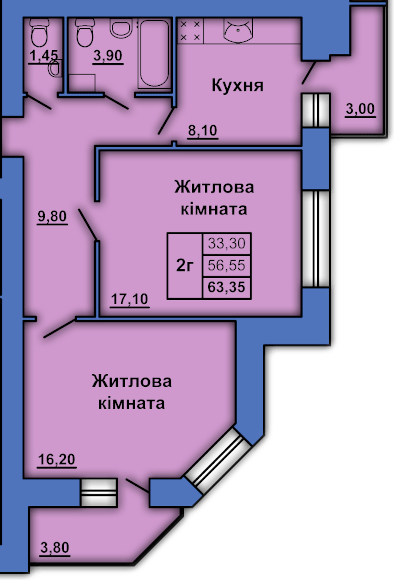 2-комнатная 63.35 м² в ЖК на ул. Степного Фронта, 20 от 24 000 грн/м², Полтава