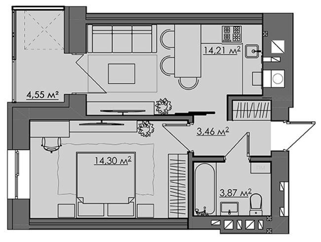 1-кімнатна 40.39 м² в ЖК CENTRAL CITY Apartments від 28 400 грн/м², Рівне