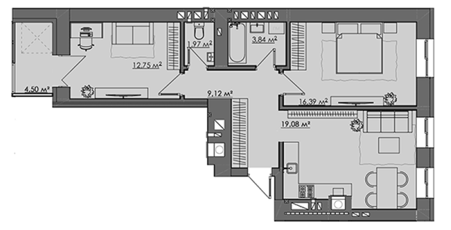 2-кімнатна 67.65 м² в ЖК CENTRAL CITY Apartments від 25 850 грн/м², Рівне