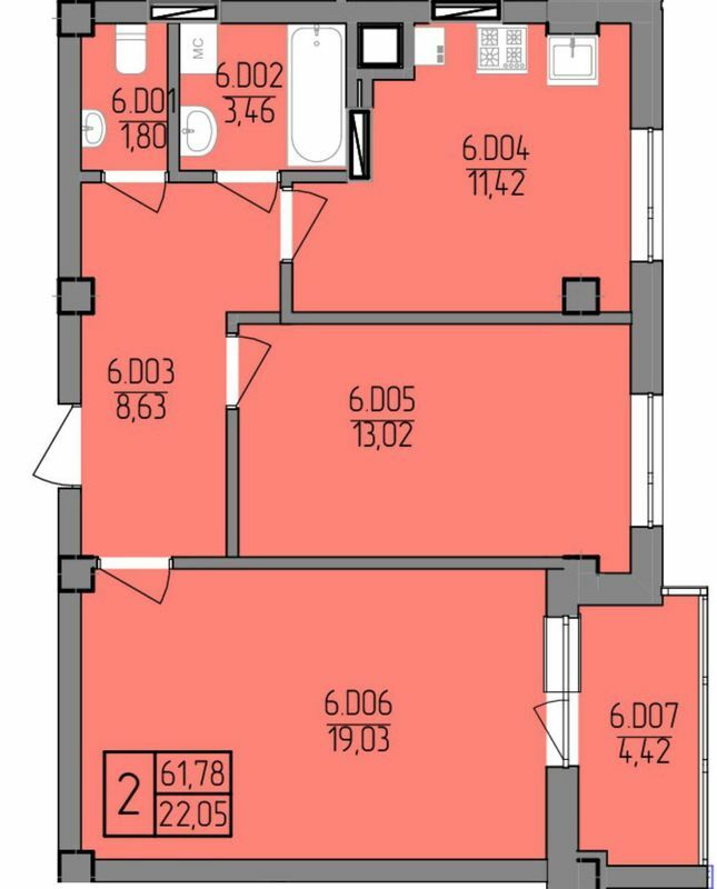 2-кімнатна 61.78 м² в ЖК на вул. Транспортна, 10 від 20 800 грн/м², Рівне