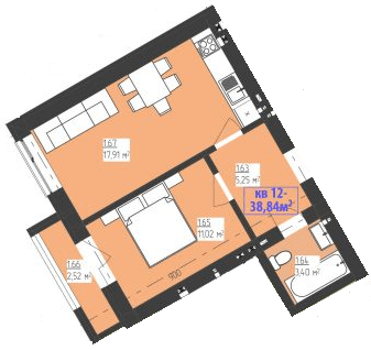 1-кімнатна 38.84 м² в КБ FAMILIYA від 17 950 грн/м², Рівне