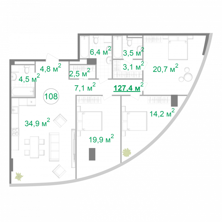 3-кімнатна 124.8 м² в БФК Intergal City від 77 000 грн/м², Київ