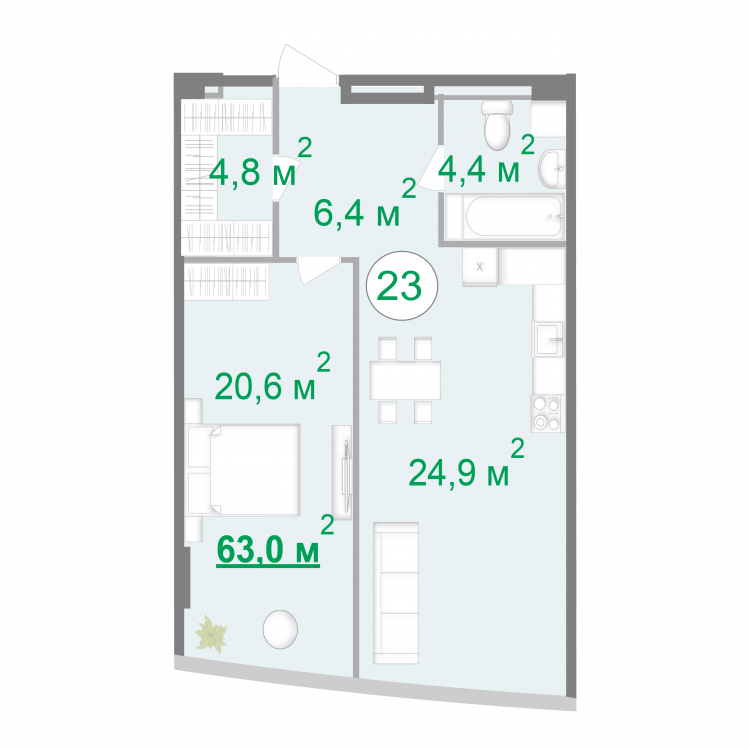 1-комнатная 62.6 м² в МФК Intergal City от 70 635 грн/м², Киев