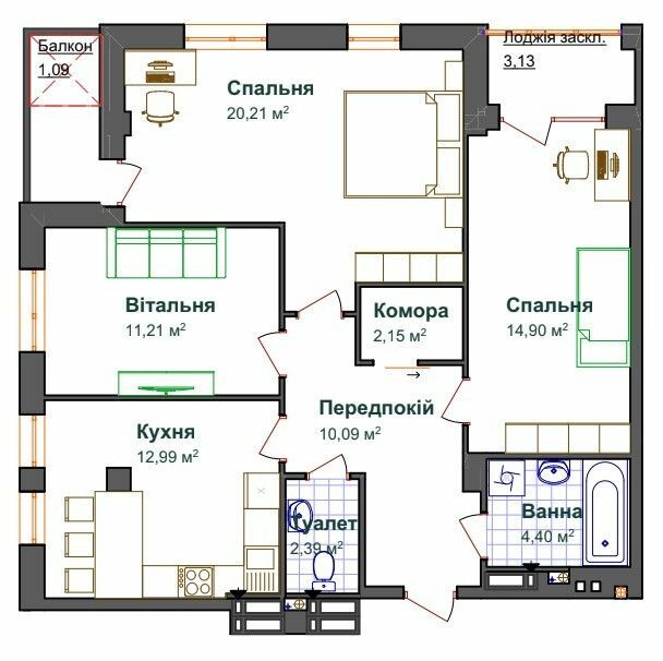 3-комнатная 82.11 м² в ЖК Щастя от 15 900 грн/м², Тернополь