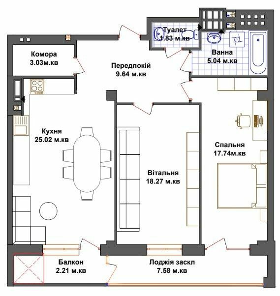 2-комнатная 90.36 м² в ЖК Щастя от 18 000 грн/м², Тернополь