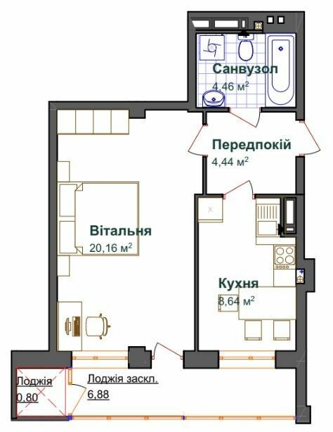 1-кімнатна 45.15 м² в ЖК Щастя від 15 250 грн/м², Тернопіль