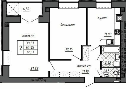 2-кімнатна 72.37 м² в ЖК Оград від 15 000 грн/м², Тернопіль