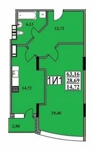 1-кімнатна 63.16 м² в ЖК Тихий центр від 18 000 грн/м², Черкаси