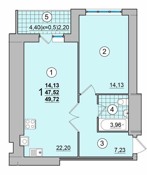 1-кімнатна 49.72 м² в ЖК на Масанах від 12 900 грн/м², Чернігів
