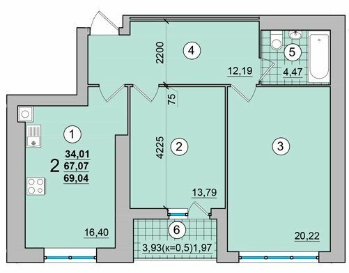 2-комнатная 69.04 м² в ЖК на Масанах от 11 900 грн/м², Чернигов