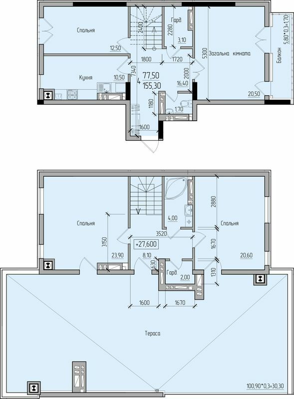 Дворівнева 155.3 м² в ЖК Comfort Hall від 14 450 грн/м², Чернівці