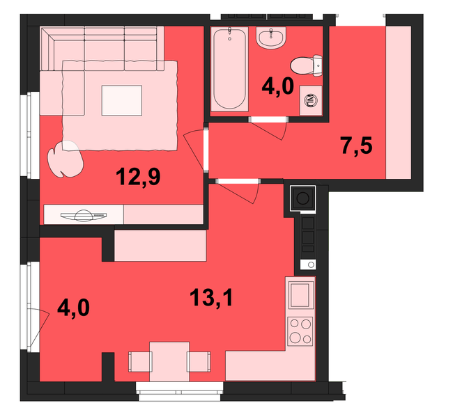 1-комнатная 41.5 м² в ЖК Киевский от 19 450 грн/м², Черновцы