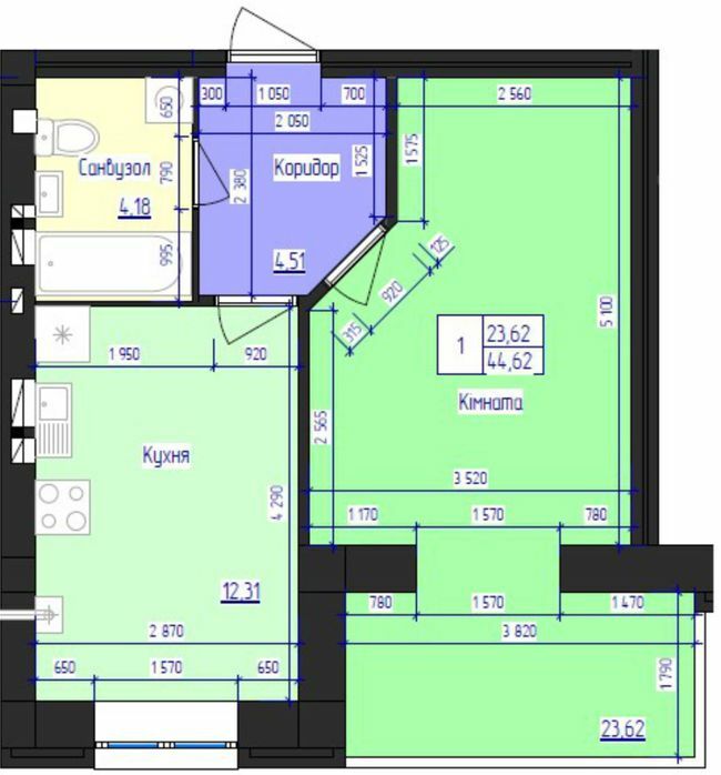 1-комнатная 44.62 м² в ЖК Кришталеве озеро от 17 800 грн/м², Черновцы