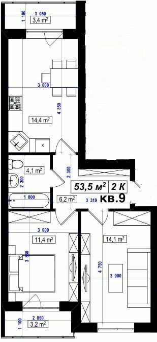 2-кімнатна 53.5 м² в ЖК Амстердам від 15 350 грн/м², с. Білогородка