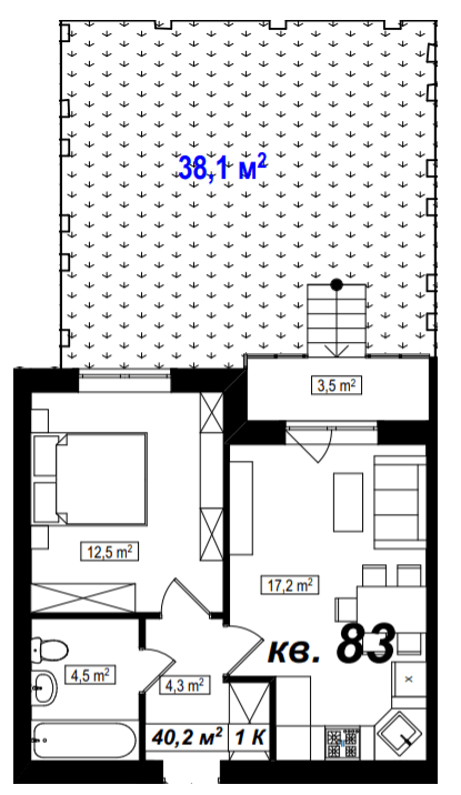 1-кімнатна 40.2 м² в ЖК Амстердам від 16 300 грн/м², с. Білогородка