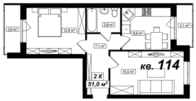 2-кімнатна 51 м² в ЖК Амстердам від 15 800 грн/м², с. Білогородка