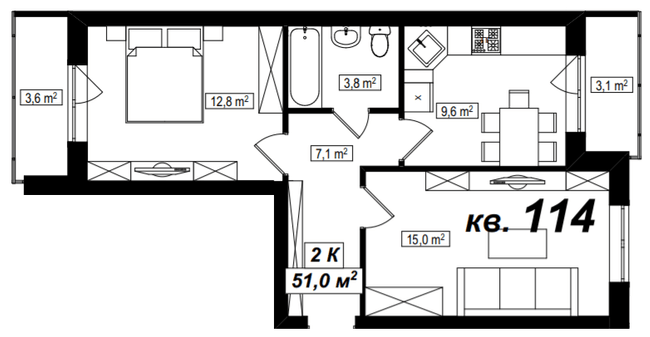 2-комнатная 51 м² в ЖК Амстердам от 15 800 грн/м², с. Белогородка