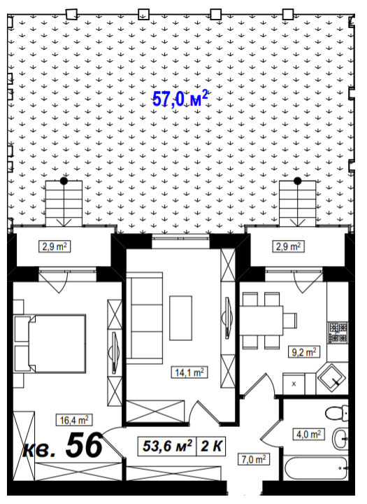 2-кімнатна 53.6 м² в ЖК Амстердам від 15 800 грн/м², с. Білогородка