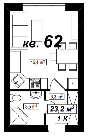 1-кімнатна 23.2 м² в ЖК Амстердам від 14 900 грн/м², с. Білогородка