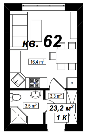 1-комнатная 23.2 м² в ЖК Амстердам от 14 900 грн/м², с. Белогородка