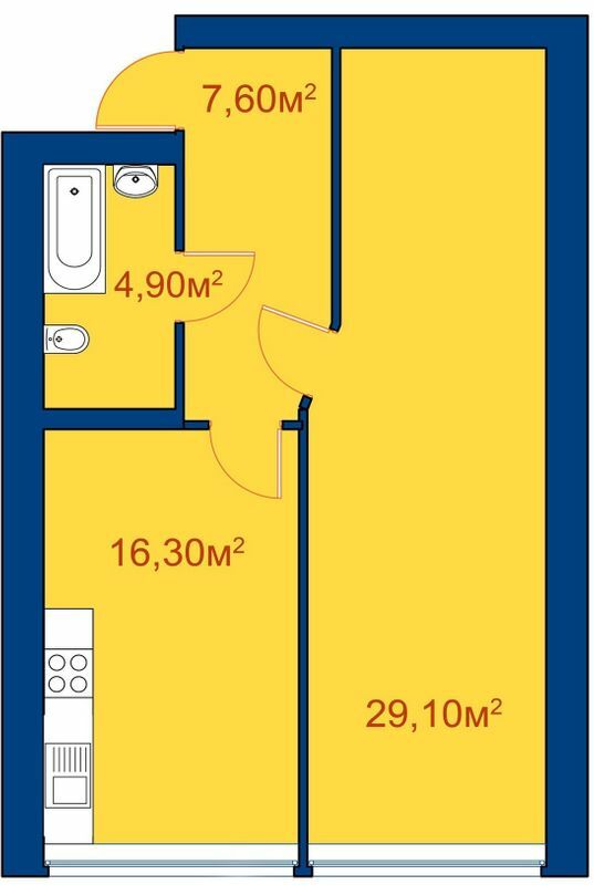 1-комнатная 57 м² в ЖК Милые квартиры от застройщика, с. Мила