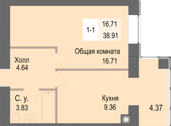 1-кімнатна 38.91 м² в ЖК Софіївська сфера від 21 000 грн/м², с. Софіївська Борщагівка