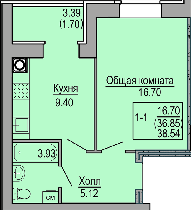 1-комнатная 38.54 м² в ЖК Софиевская сфера от 30 500 грн/м², с. Софиевская Борщаговка