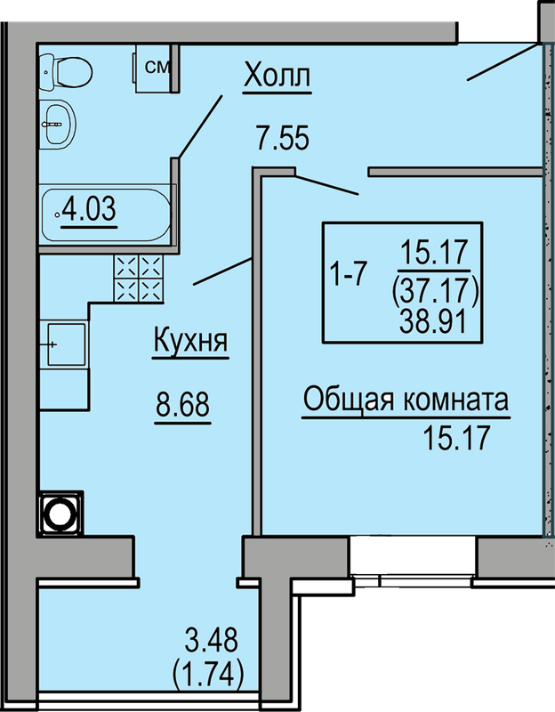 1-комнатная 38.91 м² в ЖК Софиевская сфера от 30 500 грн/м², с. Софиевская Борщаговка