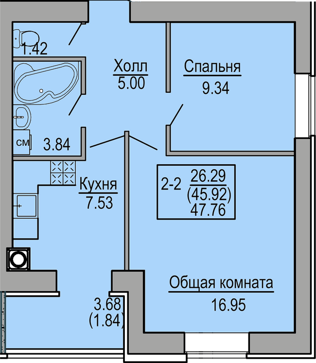 2-комнатная 47.76 м² в ЖК Софиевская сфера от 30 500 грн/м², с. Софиевская Борщаговка