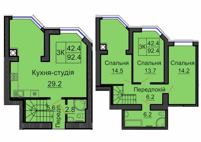 Двухуровневая 92.4 м² в ЖК София Резиденс от 35 000 грн/м², с. Софиевская Борщаговка