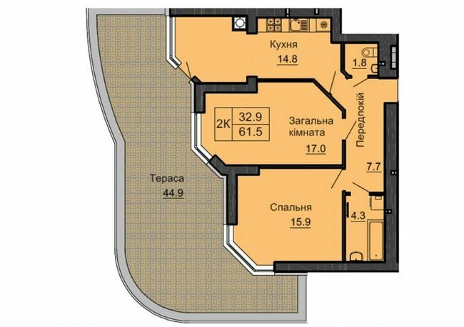 2-комнатная 61.5 м² в ЖК София Сити от 33 000 грн/м², с. Софиевская Борщаговка