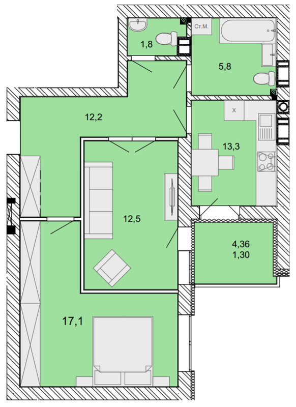 2-кімнатна 64 м² в ЖК Найкращий квартал від 27 400 грн/м², м. Ірпінь