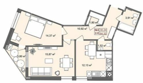 2-комнатная 64.32 м² в ЖК RedWood от 23 750 грн/м², пгт Брюховичи