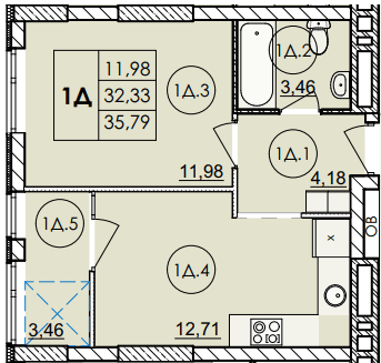 1-комнатная 35.79 м² в ЖК Дом на Янгеля от 26 100 грн/м², Винница