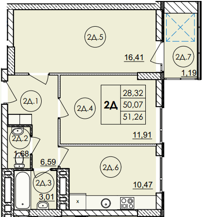 2-комнатная 51.26 м² в ЖК Дом на Янгеля от 21 500 грн/м², Винница