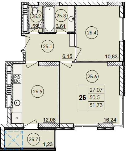 2-комнатная 51.73 м² в ЖК Дом на Янгеля от 21 500 грн/м², Винница
