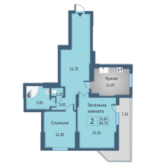 2-кімнатна 84.74 м² в ЖБ на вул. Каунаська, 2А від 24 300 грн/м², Київ