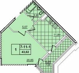 1-кімнатна 43.62 м² в ЖК 52 Перлина (Pechersk Plaza) від 67 600 грн/м², Київ