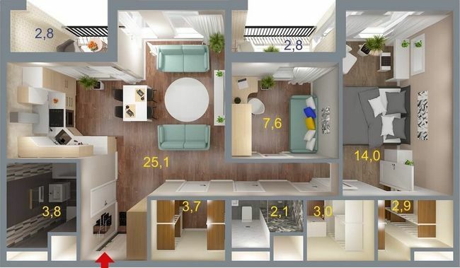 2-комнатная 65 м² в ЖК Art Парк от 19 500 грн/м², Киев