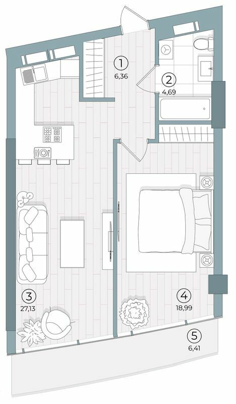 1-комнатная 61.38 м² в ЖК Delrey от 48 000 грн/м², Киев