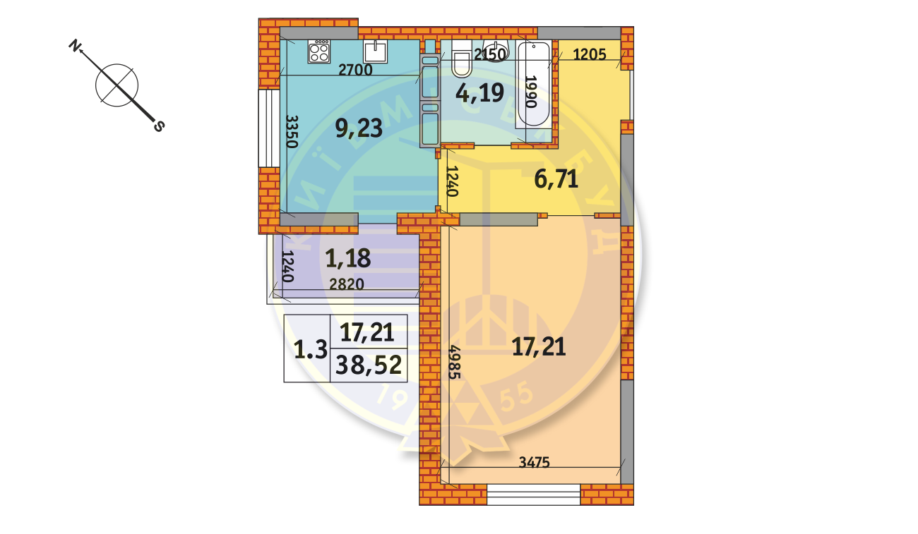 1-кімнатна 38.52 м² в ЖК Оберіг-2 від 30 294 грн/м², Київ