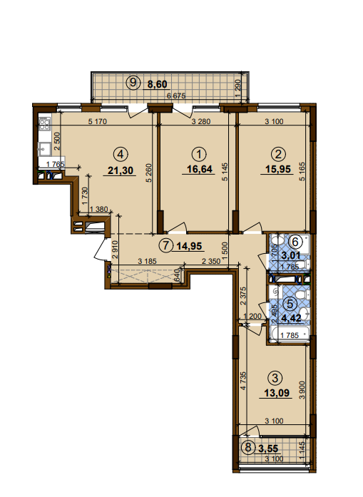 3-комнатная 95.49 м² в ЖК Варшавский-2 от застройщика, Киев