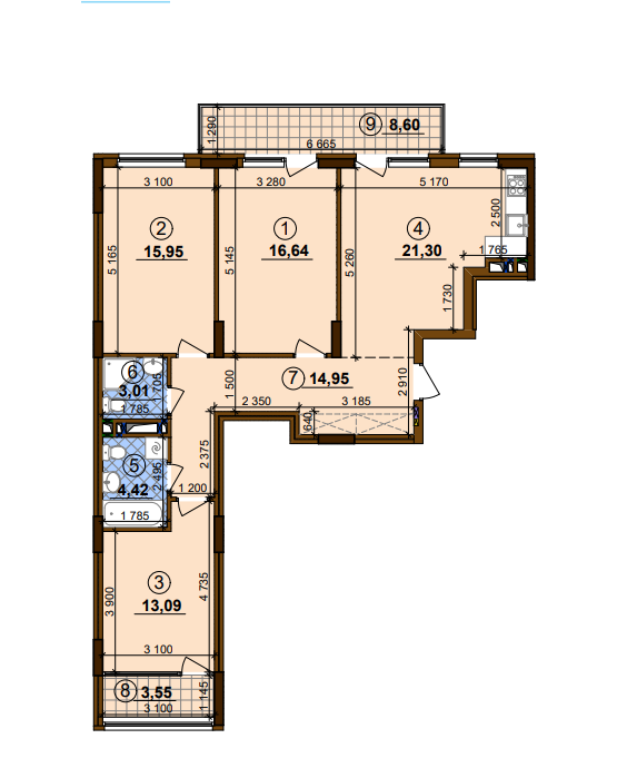 3-комнатная 95.49 м² в ЖК Варшавский-2 от застройщика, Киев