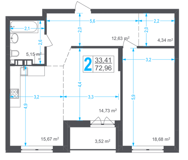 2-комнатная 72.96 м² в ЖК Соломенский от 43 150 грн/м², Киев