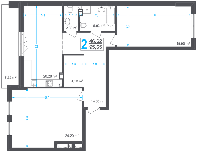 2-комнатная 95.65 м² в ЖК Соломенский от 43 800 грн/м², Киев