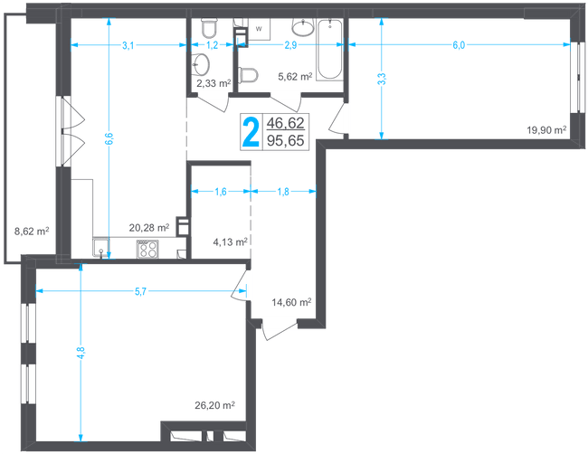 2-кімнатна 95.65 м² в ЖК Солом'янський від 43 800 грн/м², Київ