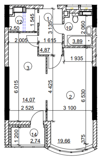 1-кімнатна 46.36 м² в БФК Курнатовського від 30 591 грн/м², Київ