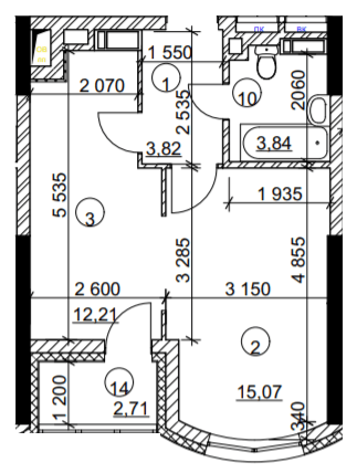 1-комнатная 36.21 м² в МФК Курнатовского от 30 607 грн/м², Киев